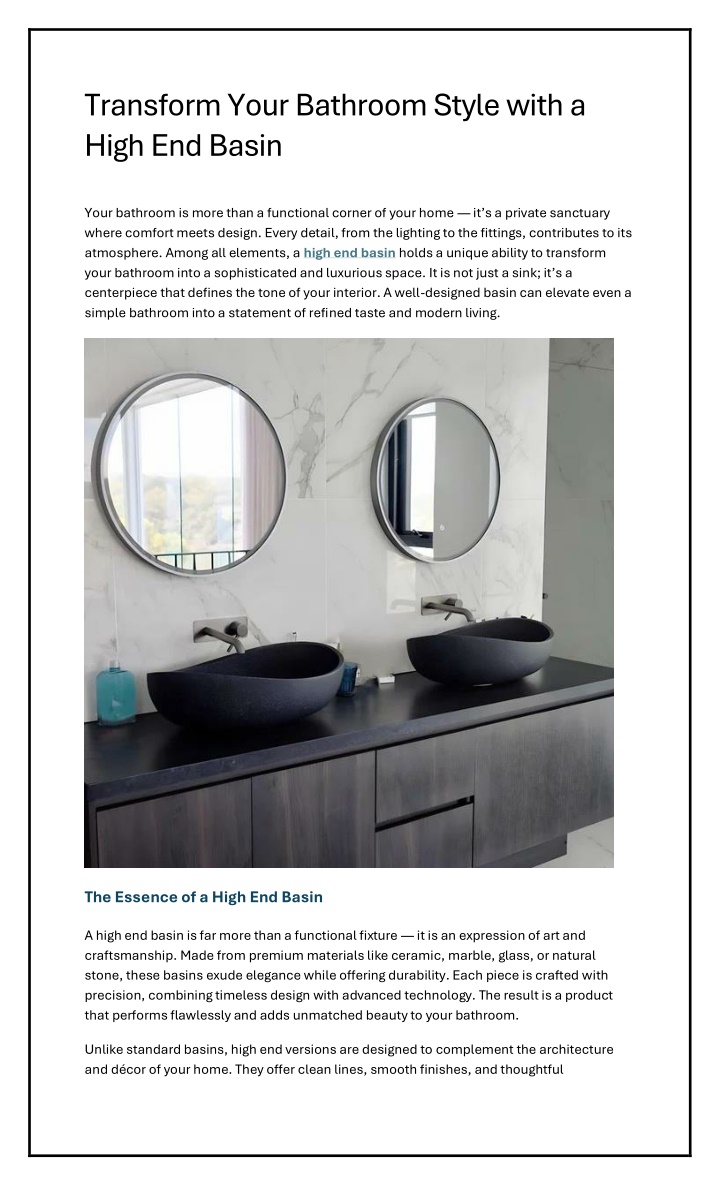 PPT - Transform Your Bathroom Style with a High End Basin PowerPoint Presentation - ID:14626778